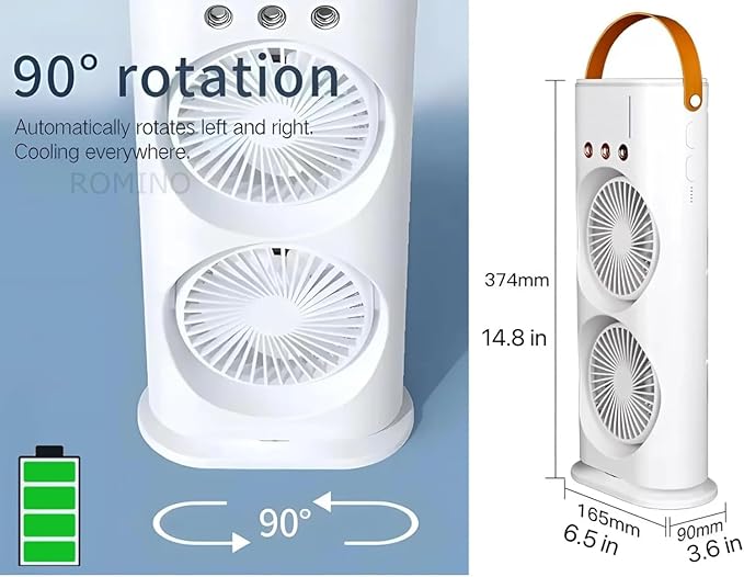 Bajaj Romino Portable Mini Air Cooler Fan | Rechargeable USB Fan with Remote Controller™ (White)