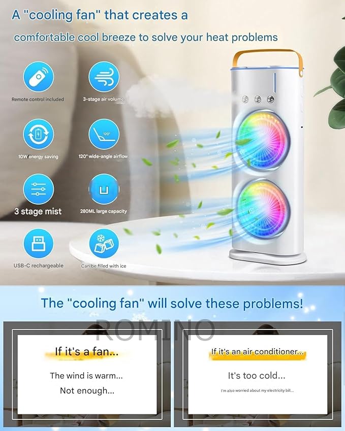 Bajaj Romino Portable Mini Air Cooler Fan | Rechargeable USB Fan with Remote Controller™ (White)