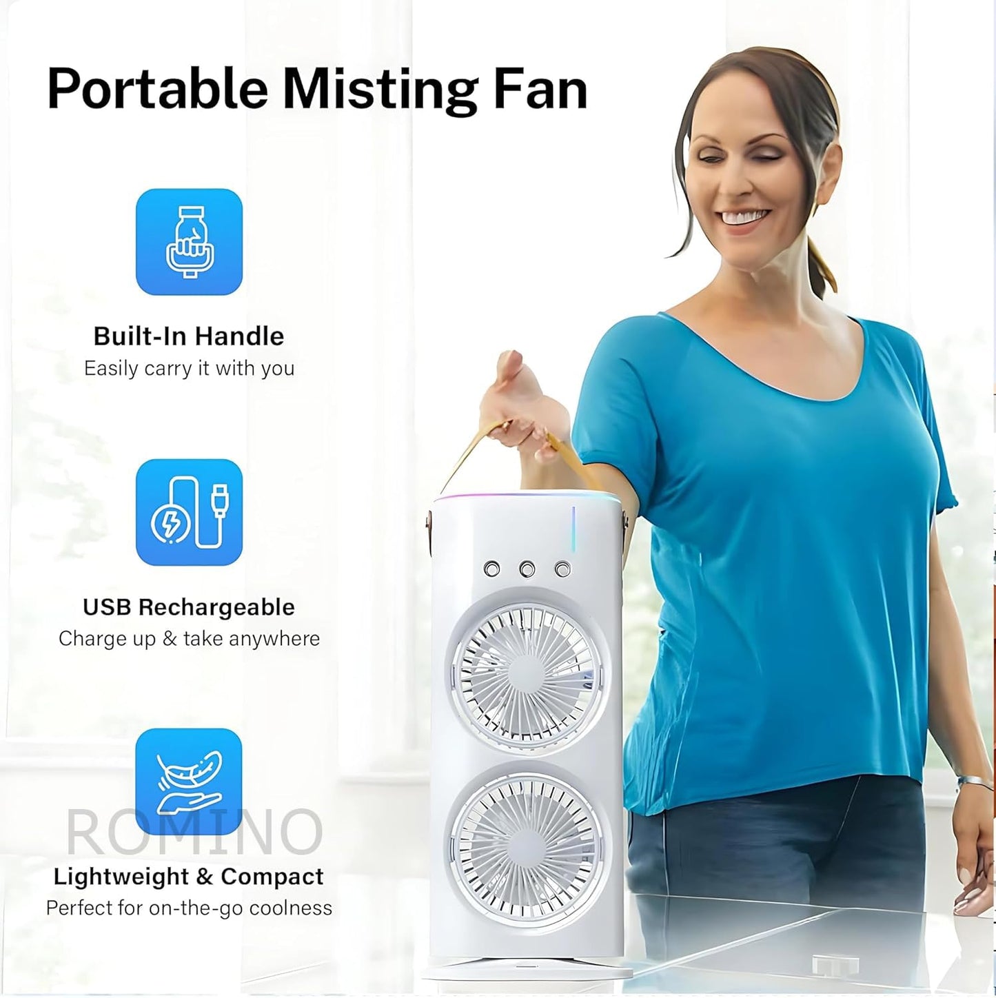 Bajaj Romino Portable Mini Air Cooler Fan | Rechargeable USB Fan with Remote Controller™ (White)